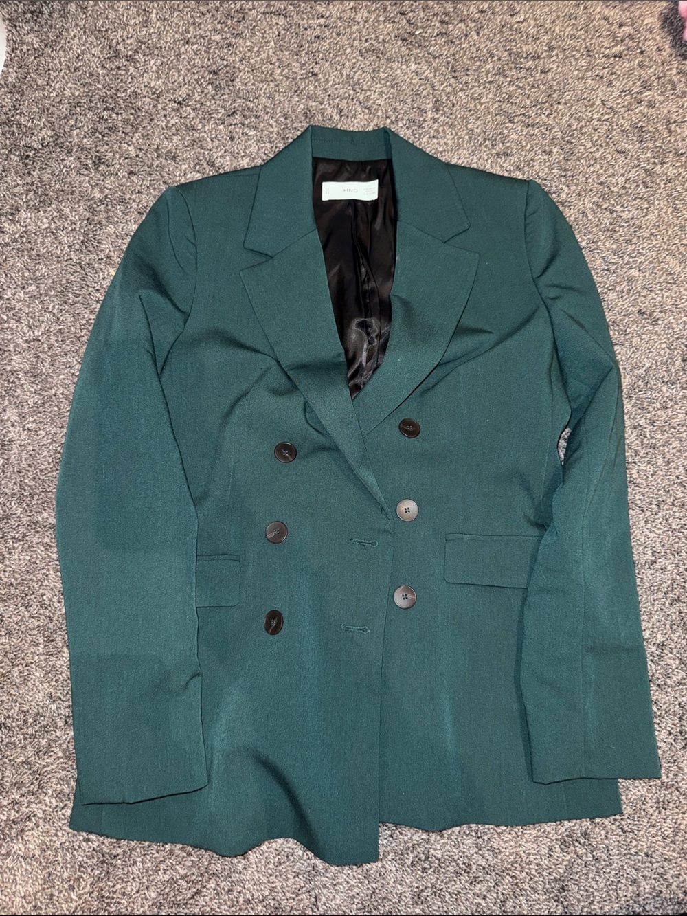 MANGO Green Double-Breasted Blazer